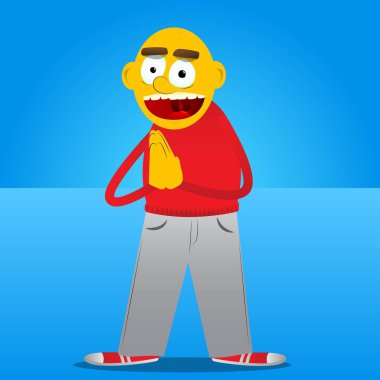 Sarı adam ellerini dua ile. Vektör karikatür çizim.