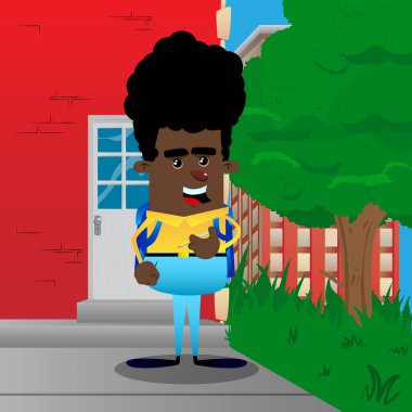 Öğrenci el tıbbi enjeksiyonlu. Vektör çizgi film karakteri çizim.