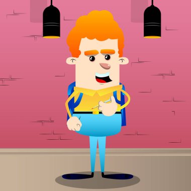 Öğrenci el tıbbi enjeksiyonlu. Vektör çizgi film karakteri çizim.