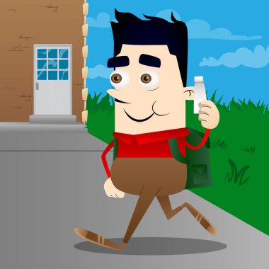 Hamur boş tüp tutan okul çocuğu. Vektör çizgi film karakteri çizim.