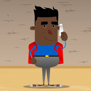 Hamur boş tüp tutan okul çocuğu. Vektör çizgi film karakteri çizim.