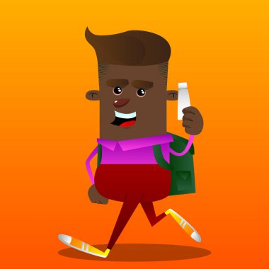 Hamur boş tüp tutan okul çocuğu. Vektör çizgi film karakteri çizim.