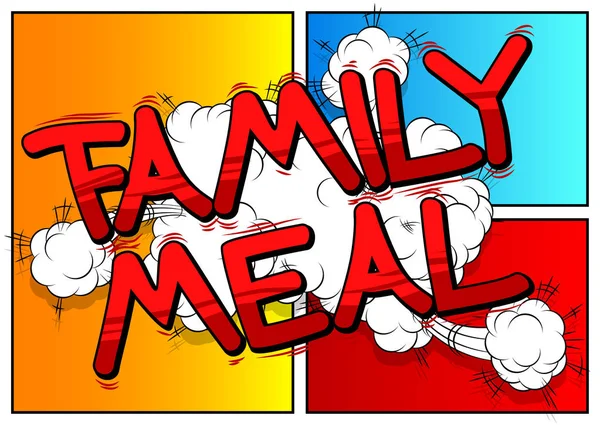 Family Meal Vector Ilustrat Fraza Stil Carte Benzi Desenate — Vector de stoc