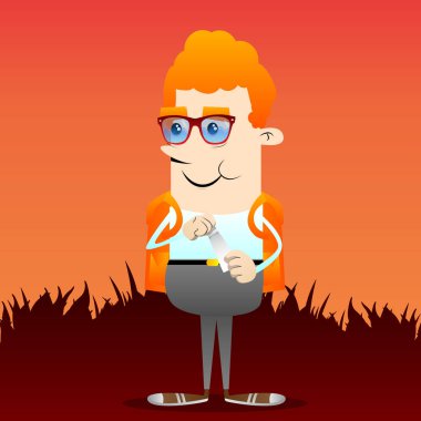 Boş bir tüp Hamur açma okul çocuğu. Vektör çizgi film karakteri çizim.