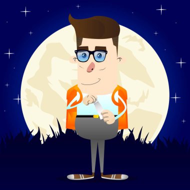 Boş bir tüp Hamur açma okul çocuğu. Vektör çizgi film karakteri çizim.