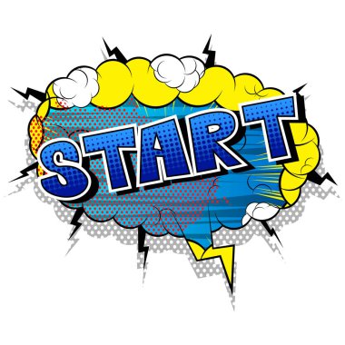 Başlat - çizgi roman tarzı ifade arka plan üzerinde.