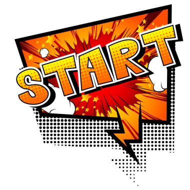 Başlat - çizgi roman tarzı ifade arka plan üzerinde.