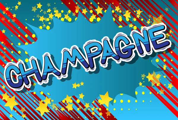 Champagne Vector Ilustrado Cómic Estilo Frase — Vector de stock