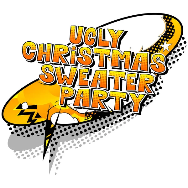 醜いクリスマス セーター パーティー ベクトル イラスト コミック スタイル フレーズ — ストックベクタ