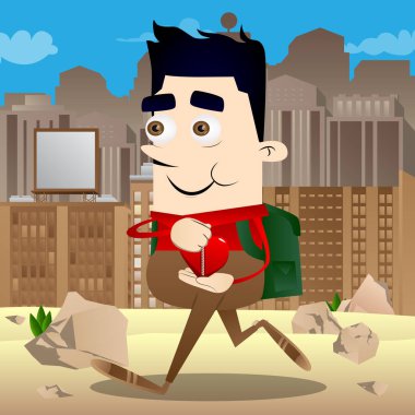 Kalbi sıkıştırma okul çocuğu. Vektör çizgi film karakteri çizim.