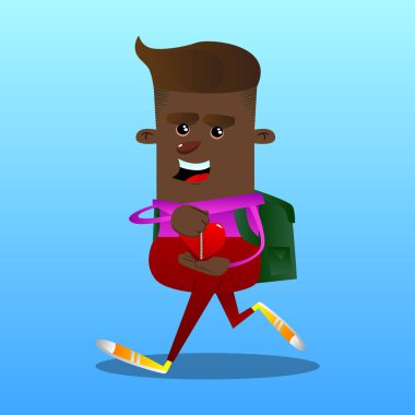 Kalbi sıkıştırma okul çocuğu. Vektör çizgi film karakteri çizim.