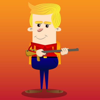 Büyük bir silah ile okul çocuğu. Vektör çizgi film karakteri çizim.