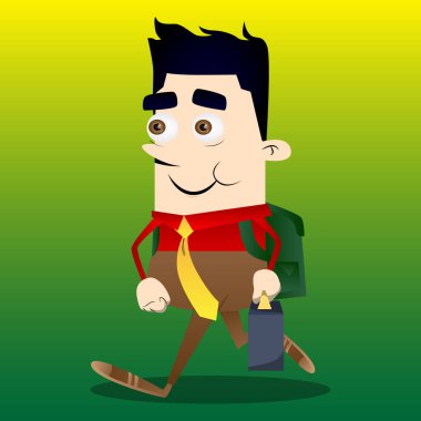 Okul çocuğu gibi patron ile bavul ya da çanta ve kravat. Vektör çizgi film karakteri çizim.