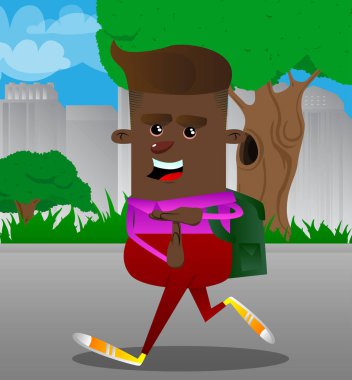 Zaman aşımı el hareketi ile okul çocuğu. Vektör çizgi film karakteri çizim.