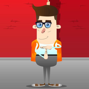 Zaman aşımı el hareketi ile okul çocuğu. Vektör çizgi film karakteri çizim.