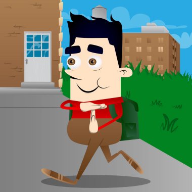 Zaman aşımı el hareketi ile okul çocuğu. Vektör çizgi film karakteri çizim.