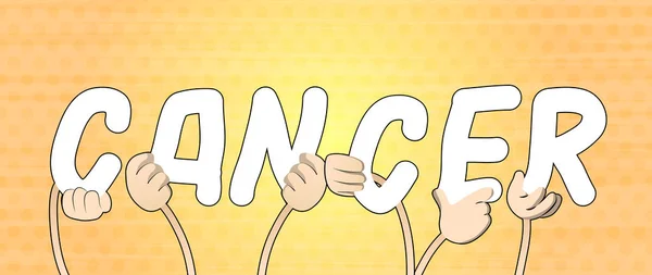 Diversas Manos Sosteniendo Letras Del Alfabeto Crearon Palabra Cáncer Ilustración — Archivo Imágenes Vectoriales