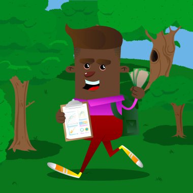 Öğrenci finans raporu ve para faturaları gösterir. Vektör çizgi film karakteri çizim.