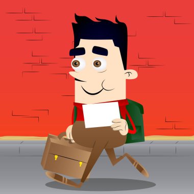 Bavul ve beyaz kağıt ile okul çocuğu. Vektör çizgi film karakteri çizim.