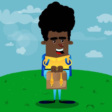 Okul çocuğu holding küçük çanta. Vektör çizgi film karakteri çizim.