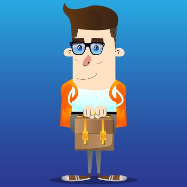 Okul çocuğu holding küçük çanta. Vektör çizgi film karakteri çizim.