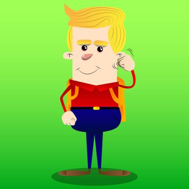 Birisi, tehdit eden bir okul çocuğu Görüntüleyici yumruk sallıyor. Vektör çizgi film karakteri çizim.