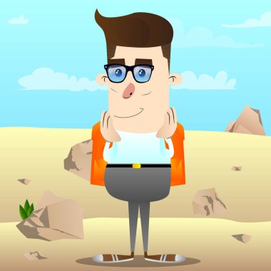 Yüzünü dokunaklı okul çocuğu. Vektör çizgi film karakteri çizim.