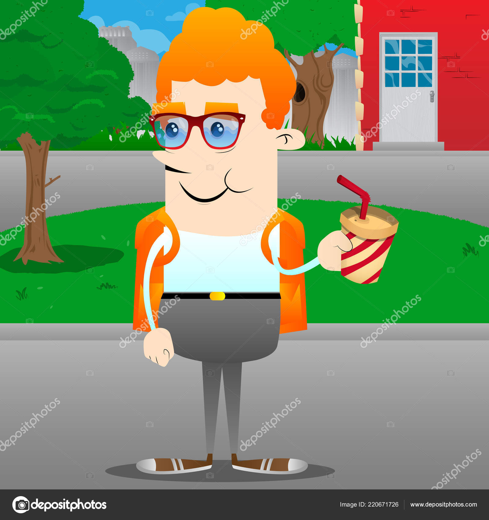 Schoolboy Holding Paper Cup Coffee Vector Cartoon Character ...