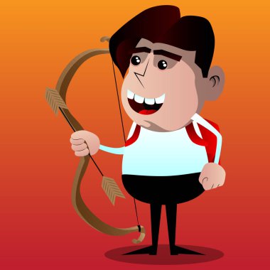 Ok ve yayla okul çocuğu. Vektör çizgi film karakteri çizim.