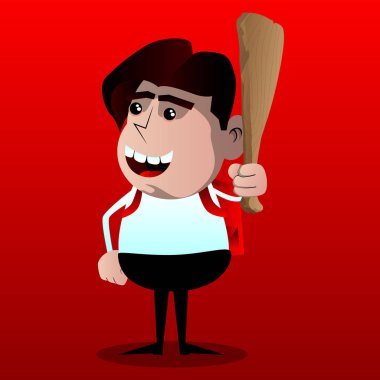 Elinde okul çocuğu holding ahşap kulübü. Vektör çizgi film karakteri çizim.