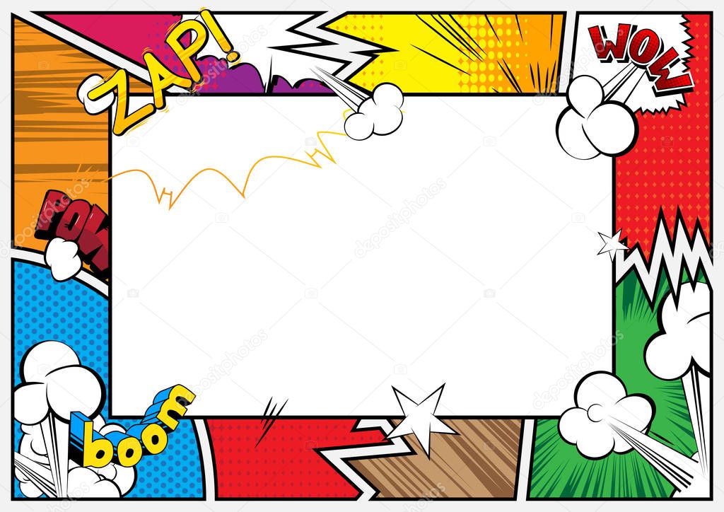 Pop Art background with place for text. Comic book frame. Cartoon retro vector illustration drawing for advertising.