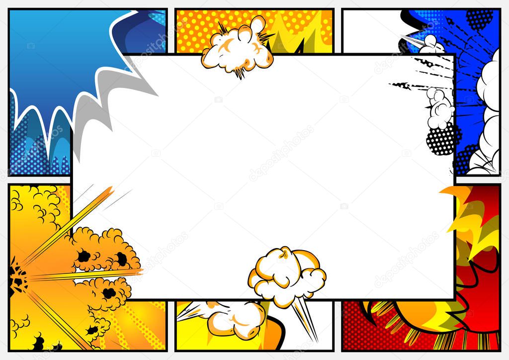 Pop Art background with place for text. Comic book frame. Cartoon retro vector illustration drawing for advertising.