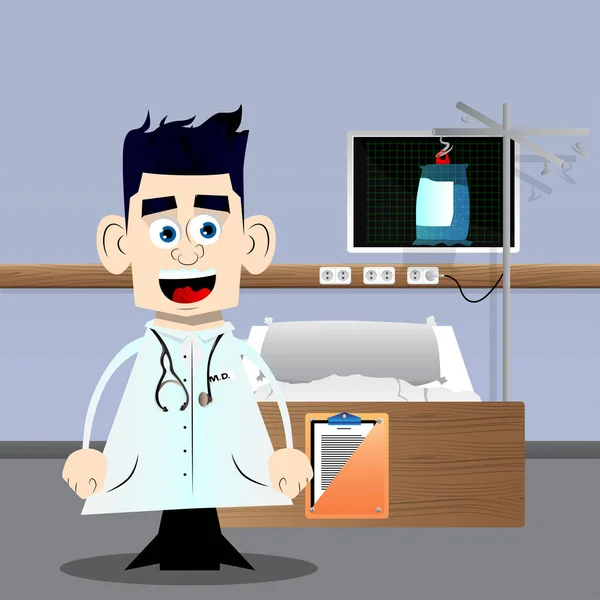 Drôle Médecin Dessin Animé Debout Illustration Vectorielle — Image vectorielle