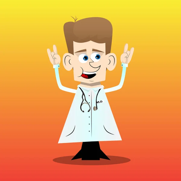Komischer Cartoon Arzt Mit Händen Rocker Pose Vektorillustration — Stockvektor