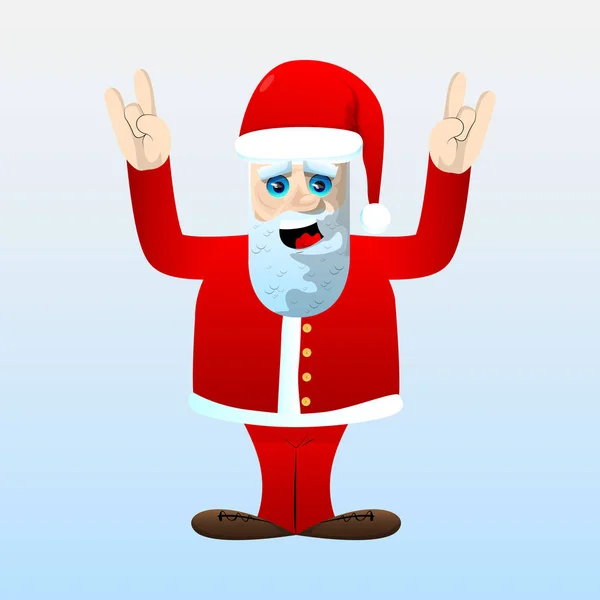 Weihnachtsmann Roter Kleidung Mit Weißem Bart Und Händen Rockerpose Vektor — Stockvektor