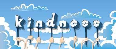 Alfabenin harfleri holding çeşitli eller kelime nezaket oluşturdu. Vektör çizim.