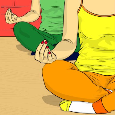 Yoga kavramı. Çizgi roman tarzı vektör çizim bir kadının yapması yoga, meditasyon.