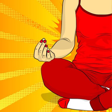 Yoga kavramı. Çizgi roman tarzı vektör çizim bir kadının yapması yoga, meditasyon.