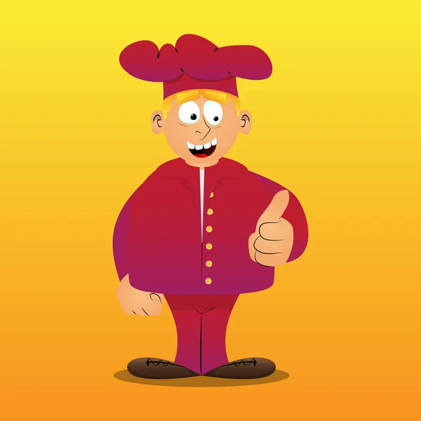 Fat Male Cartoon Chef Uniform Making Thumbs Sign Vector Illustration — Stock Vector