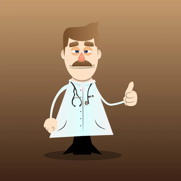 Funny Cartoon Doctor Making Thumbs Sign Vector Illustration — Stock Vector