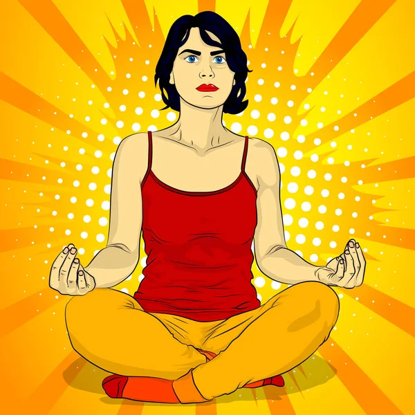 Yoga Kavramı Çizgi Roman Tarzı Vektör Çizim Bir Kadının Yapması — Stok Vektör