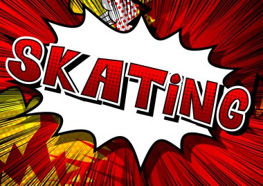 Buz pateni - vektör resimli çizgi roman tarzı ifade.