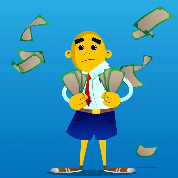 保持または紙幣を示す黄色い男 ベクトル漫画の実例 — ストックベクタ