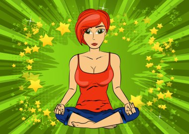 Yoga kavramı. Karikatür tarzı vektör çizim bir kadının yapması yoga, meditasyon.