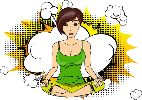 Konsep Yoga Ilustrasi Vektor Gaya Kartun Seorang Wanita Melakukan Yoga - Stok Vektor