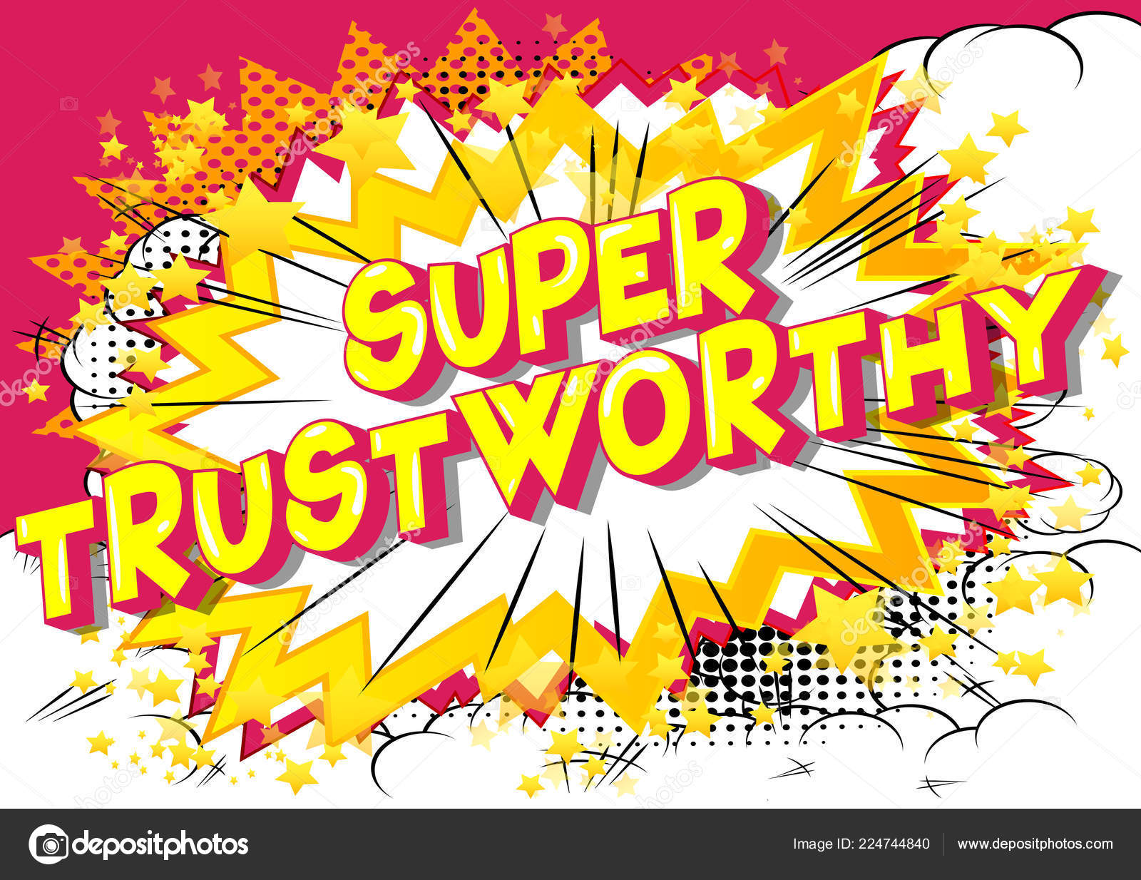 Super Trustworthy Vector Illustrated Comic Book Style Phrase Stock