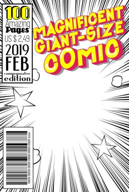 Soyut arkaplan ile düzenlenebilir çizgi roman kapağı.