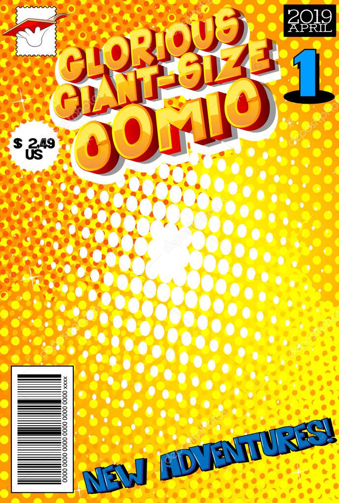 Editable comic book cover with abstract background.