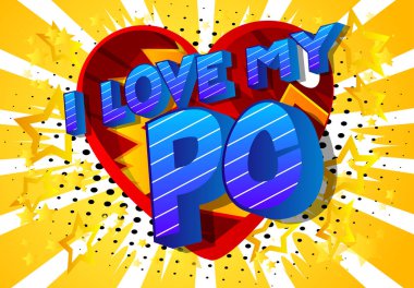 Benim Pc (kişisel bilgisayar için duran kısaltma) aşk - vektör arka plan üzerinde çizgi roman kitap tarzı ifade resimli.