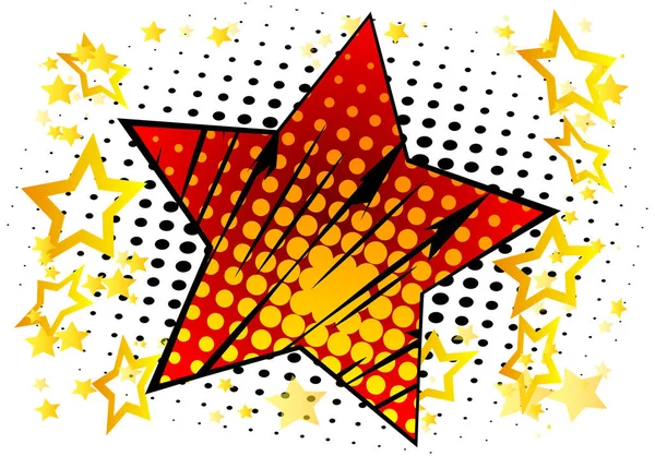 ベクトル漫画効果 ポップアートのビンテージ スタイルの背景でいっぱいの大きな星とレトロな背景を説明 — ストックベクタ
